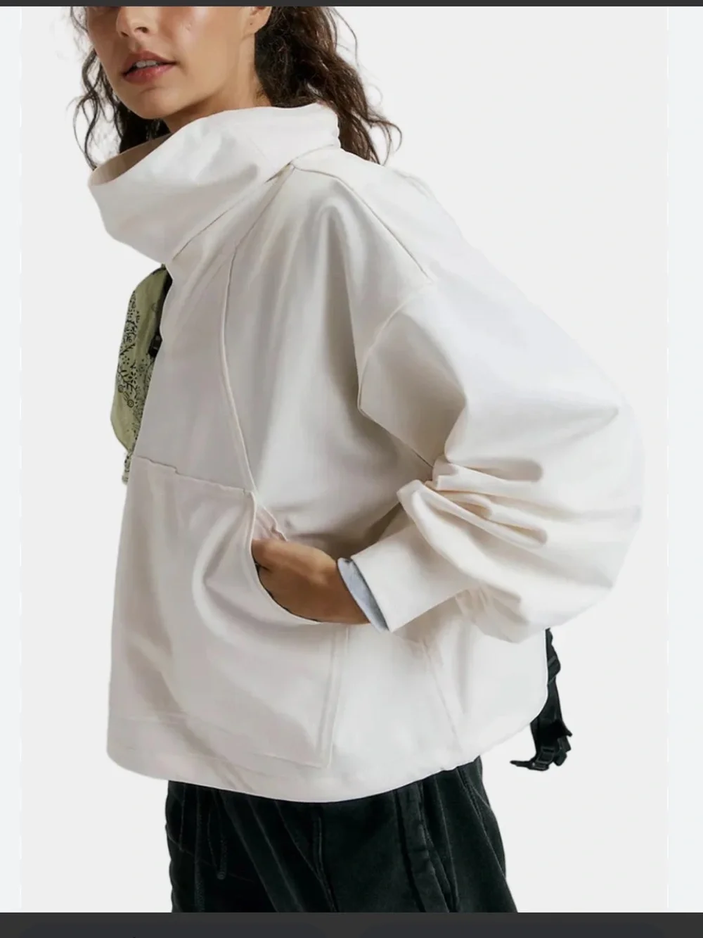 Free People Landslide Pullover- Cream Funnel Neck Pullover Hoodie- NWT S